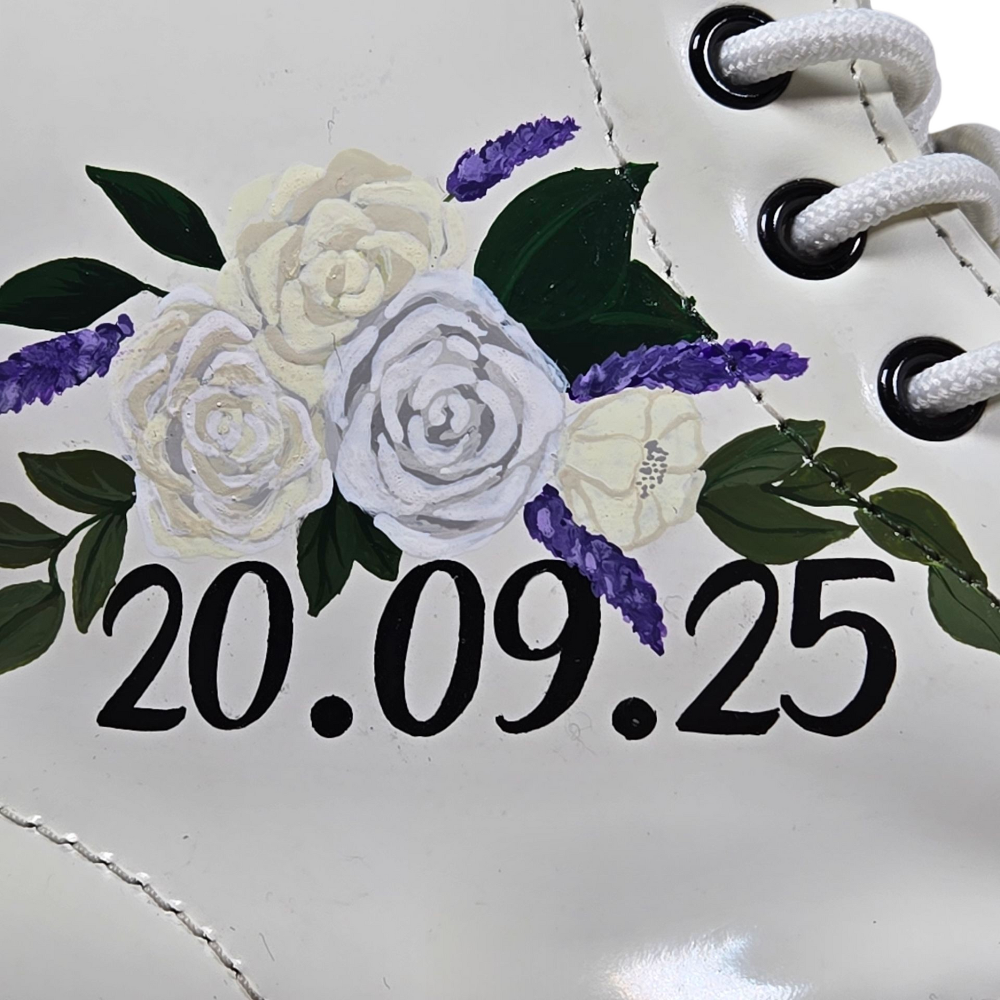 Personalised Wedding Flowers desig with Date & Married Name – Custom Bridal Dr. Martens