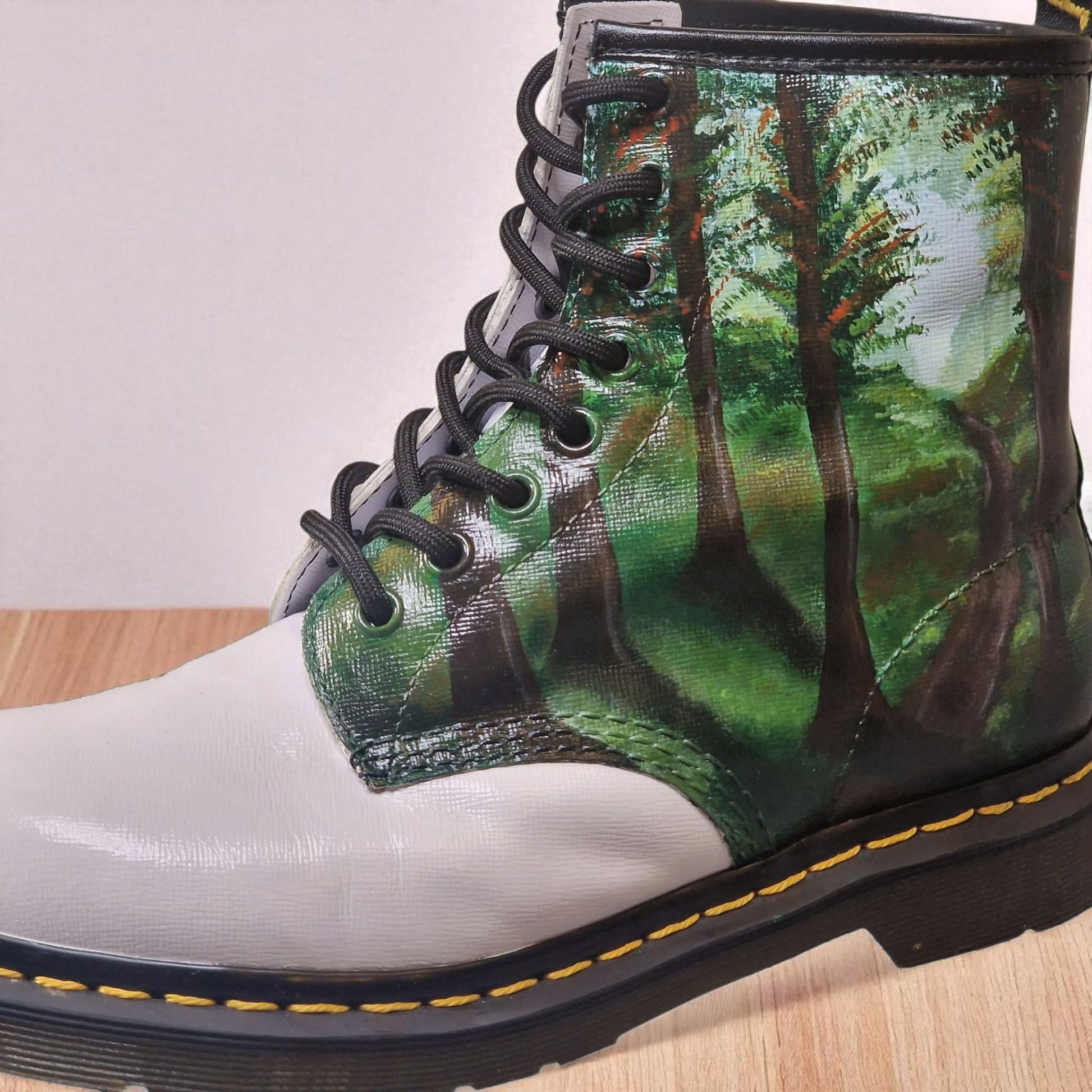 Custom Painted Dr. Martens – Floral & Woodland Design with Wedding Name & Date