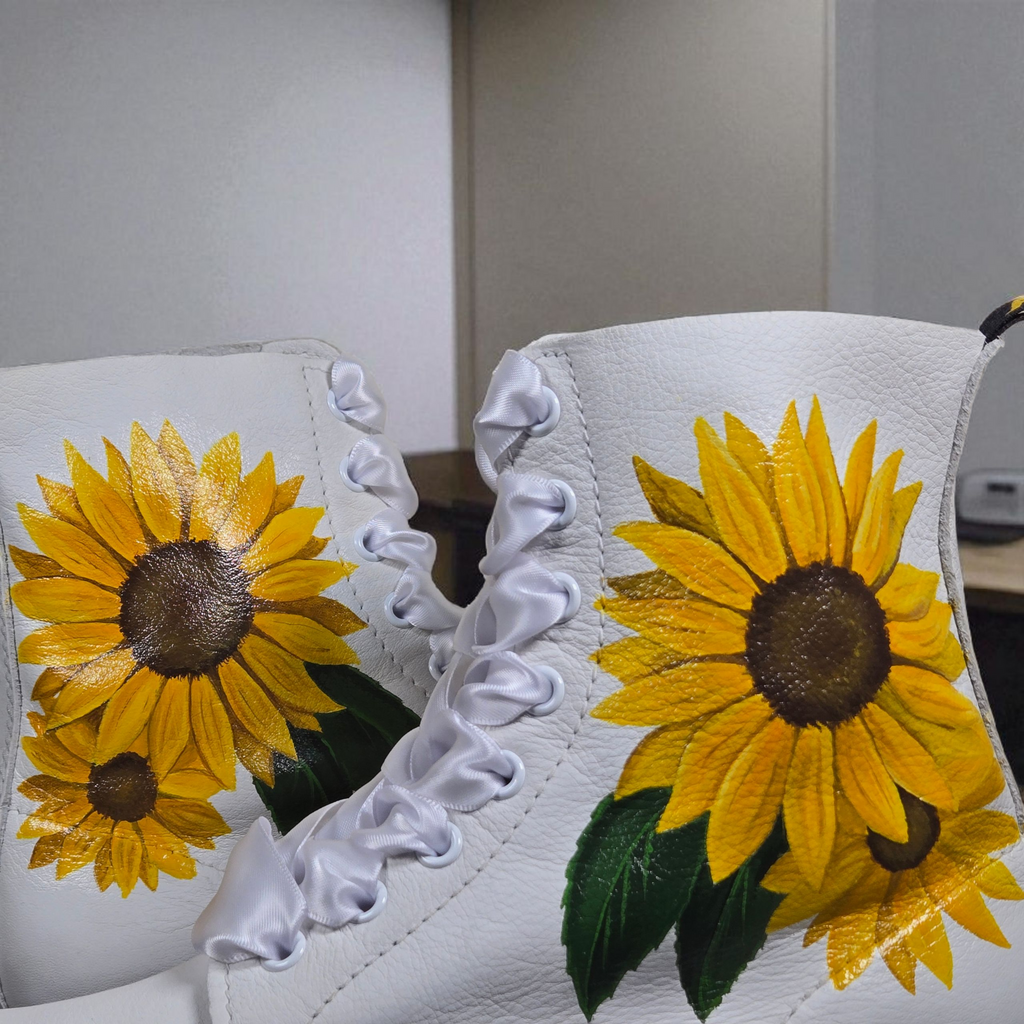 "Hand-Painted Sunflower Wedding Dr. Martens – Custom Bridal Boots"