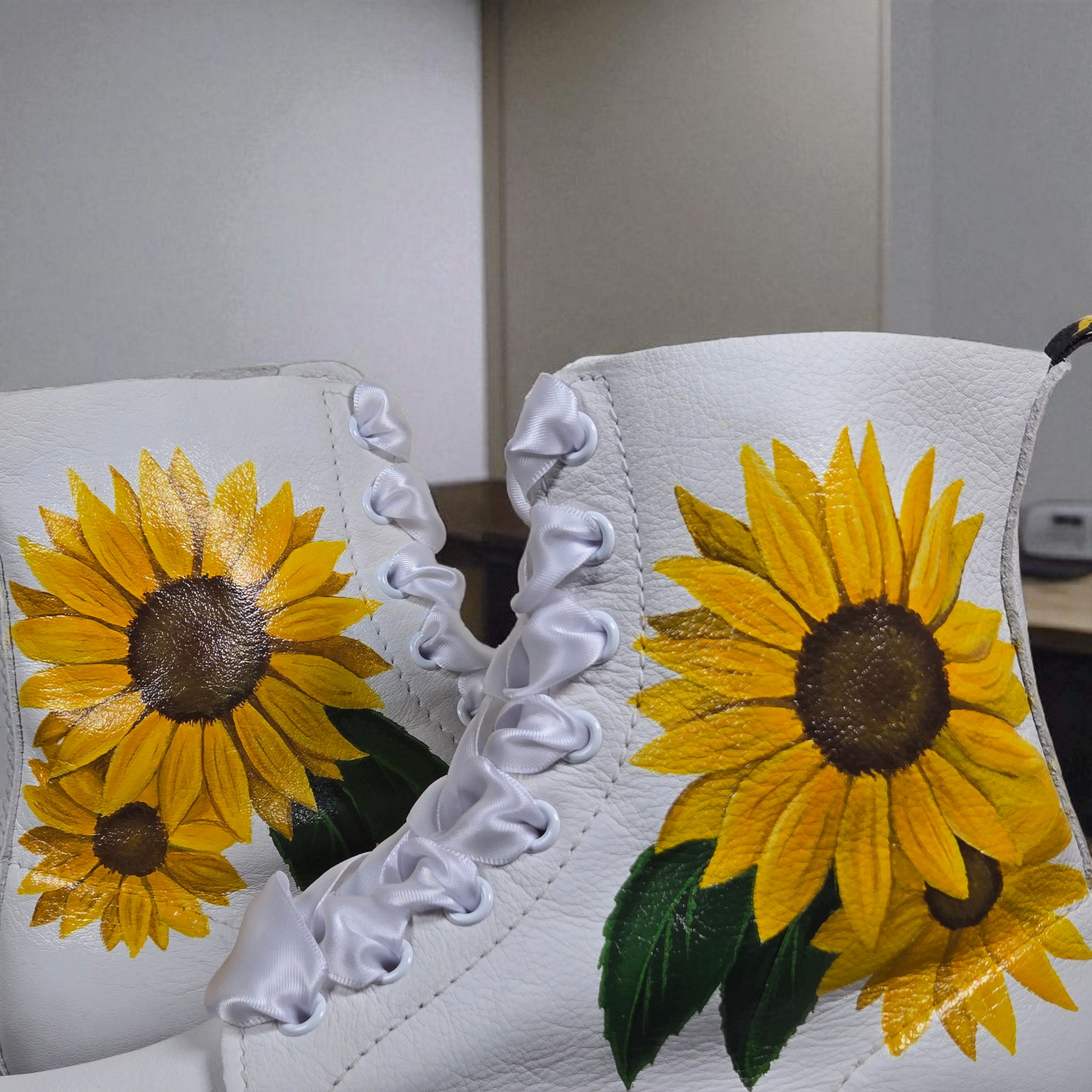 "Hand-Painted Sunflower Wedding Dr. Martens – Custom Bridal Boots"