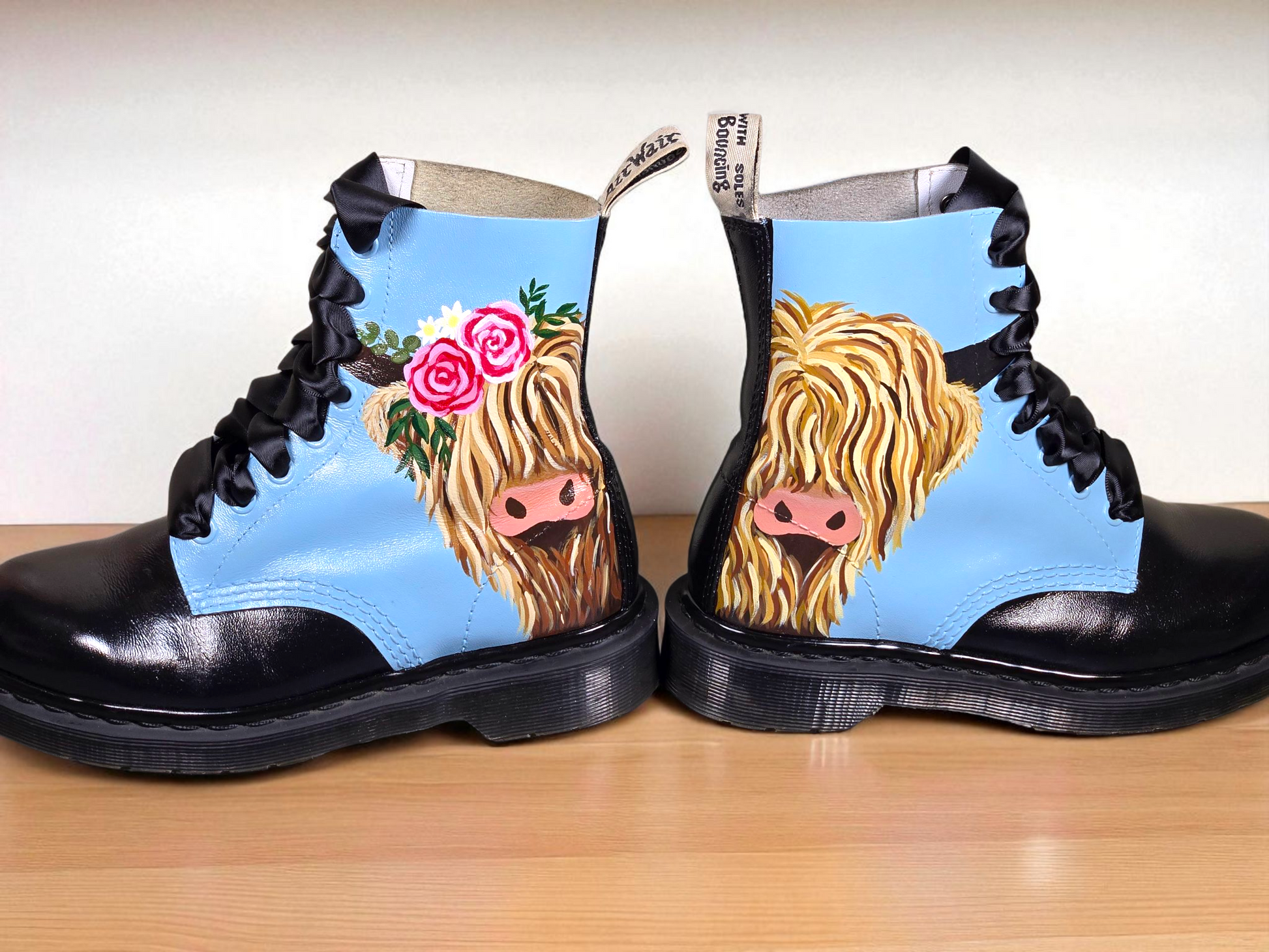 Hand-Painted Highland Cow Dr. Martens – Unique Custom Leather Boots
