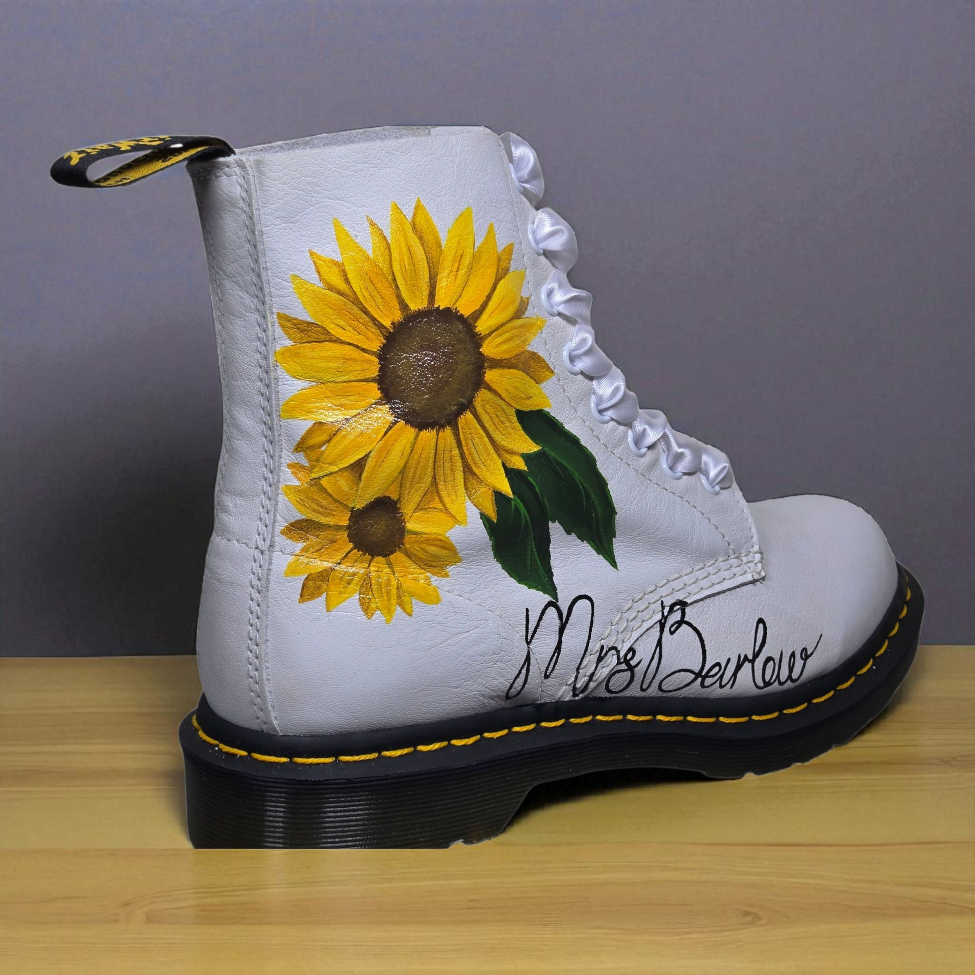 "Hand-Painted Sunflower Wedding Dr. Martens – Custom Bridal Boots"