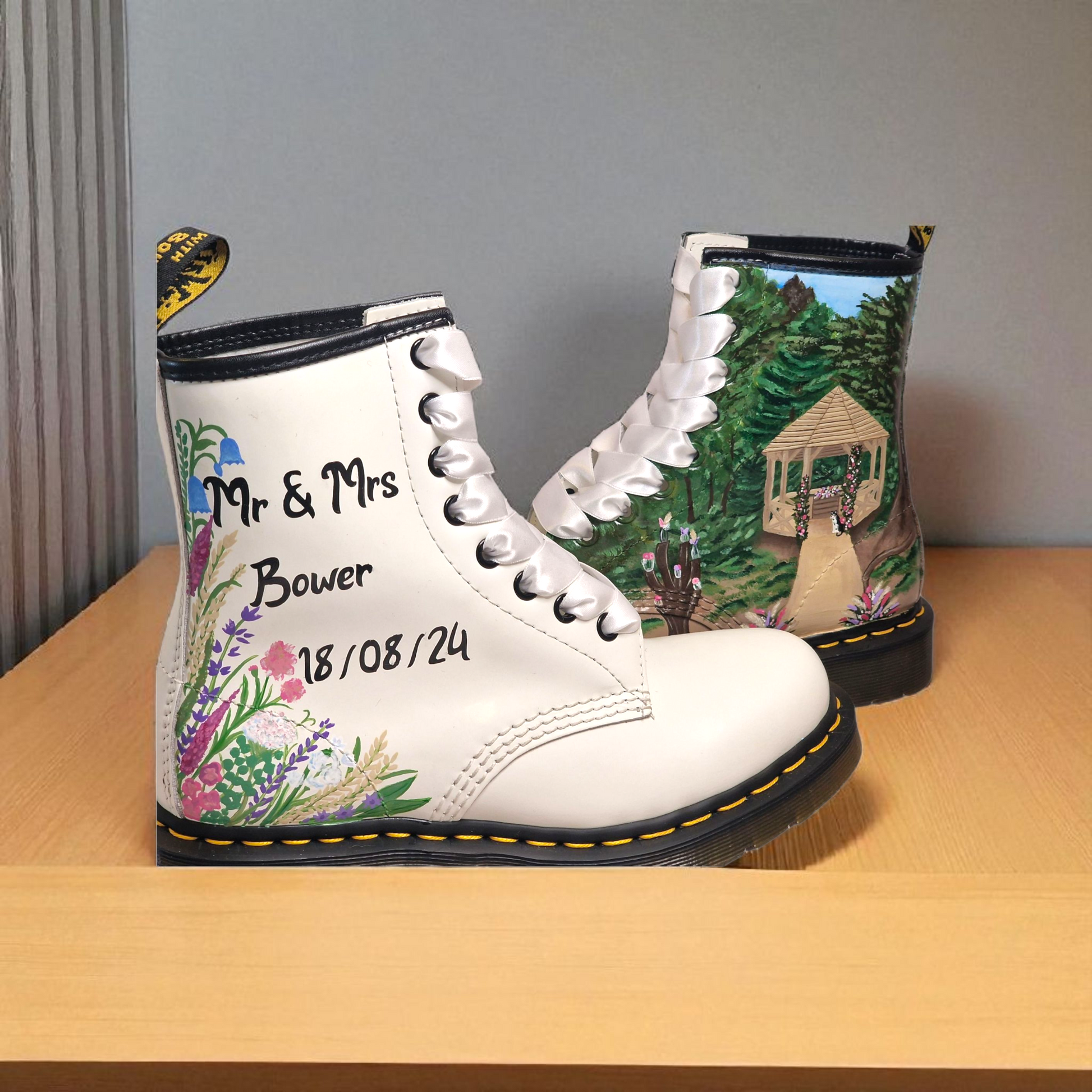 Custom Hand-Painted Wedding Dr. Martens – Floral & Venue Design Bridal Boots