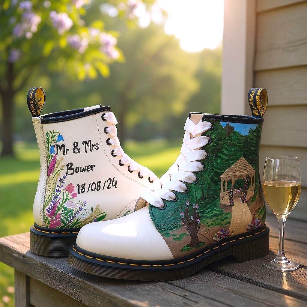 Custom Hand-Painted Wedding Dr. Martens – Floral & Venue Design Bridal Boots
