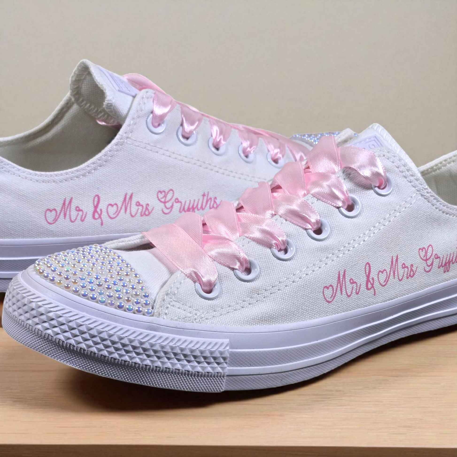 Bridal Converse with Pink Laces & Crystal Toe Caps