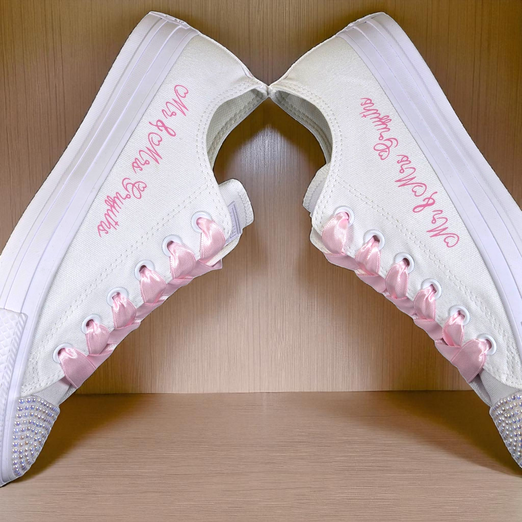 Bridal Converse with Pink Laces & Crystal Toe Caps