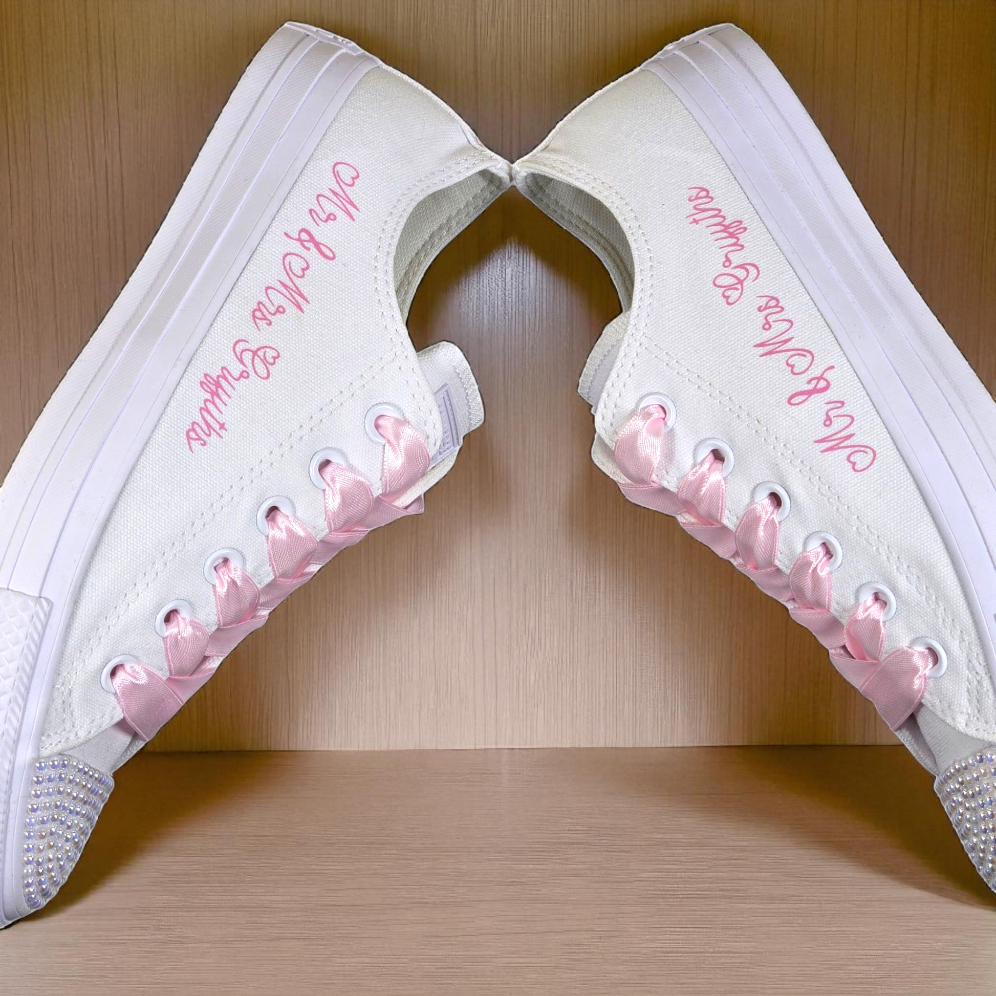 Bridal Converse with Pink Laces & Crystal Toe Caps