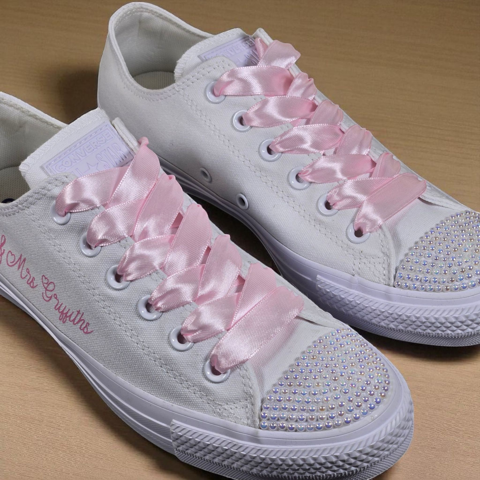 Bridal Converse with Pink Laces & Crystal Toe Caps