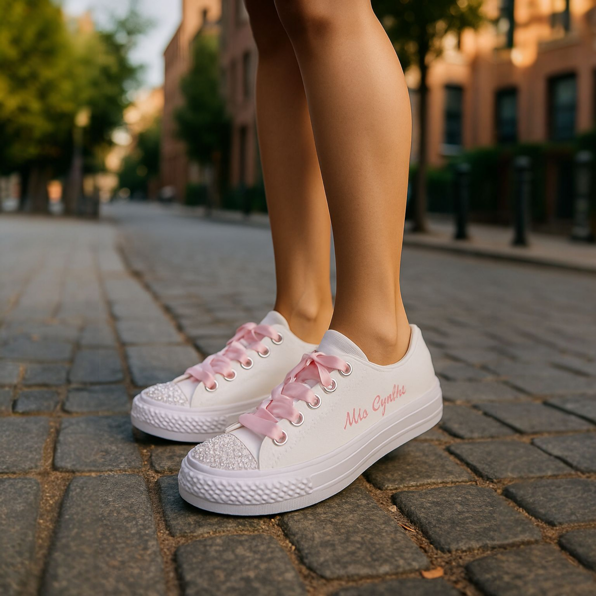 Bridal Converse with Pink Laces & Crystal Toe Caps