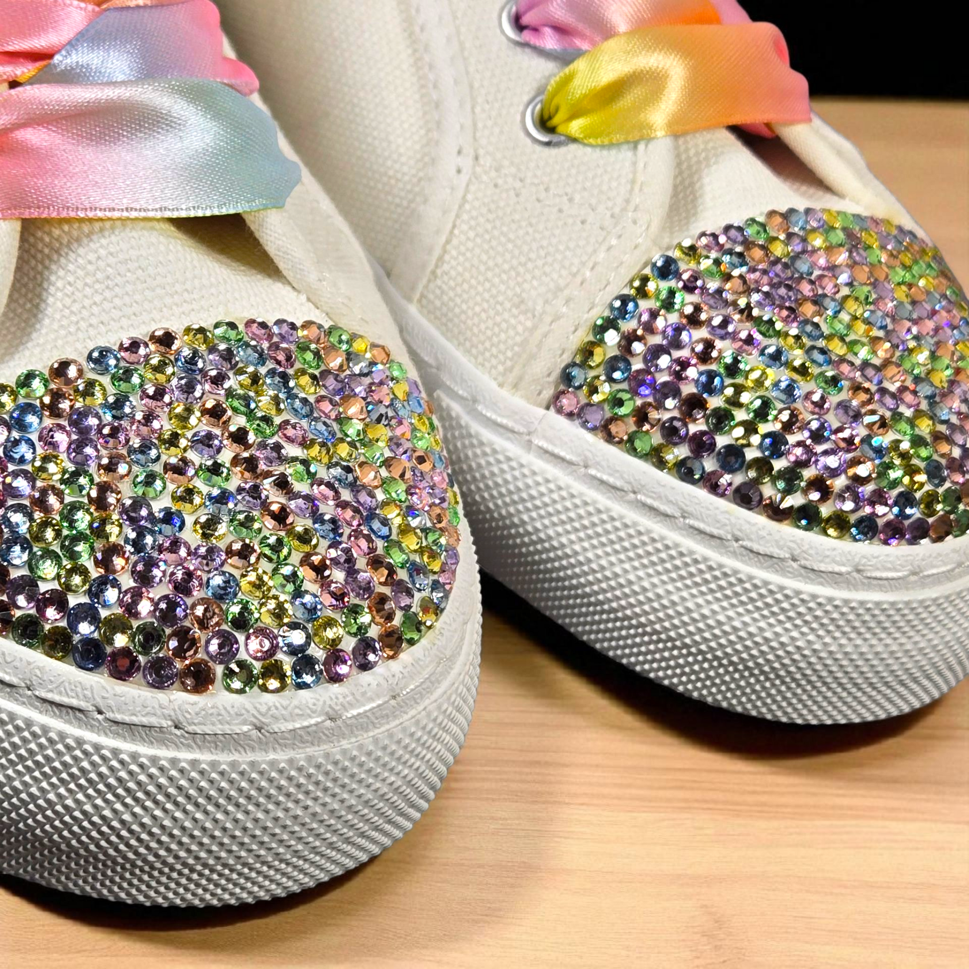 Bridal Trainers with Rainbow Crystals & Elegant Lace"