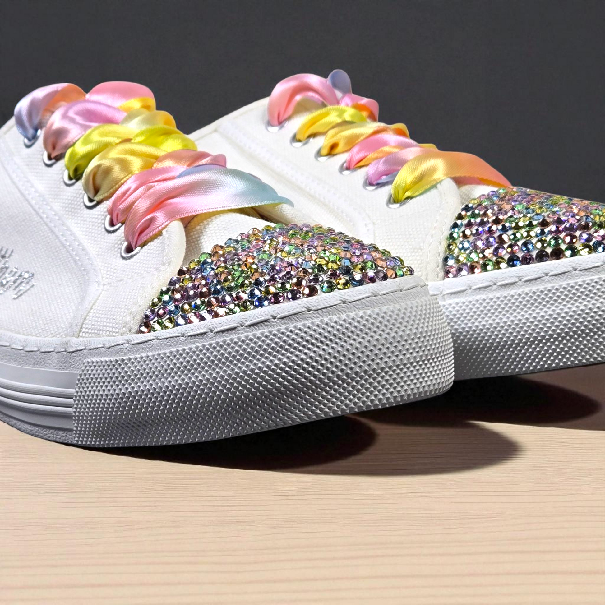 Bridal Trainers with Rainbow Crystals & Elegant Lace"