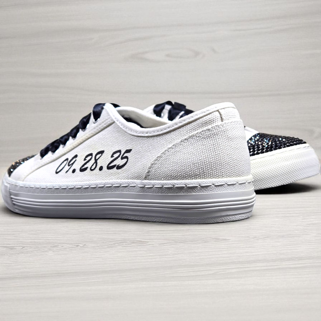 Custom Wedding Trainers – Black Crystal Toe with Black Laces
