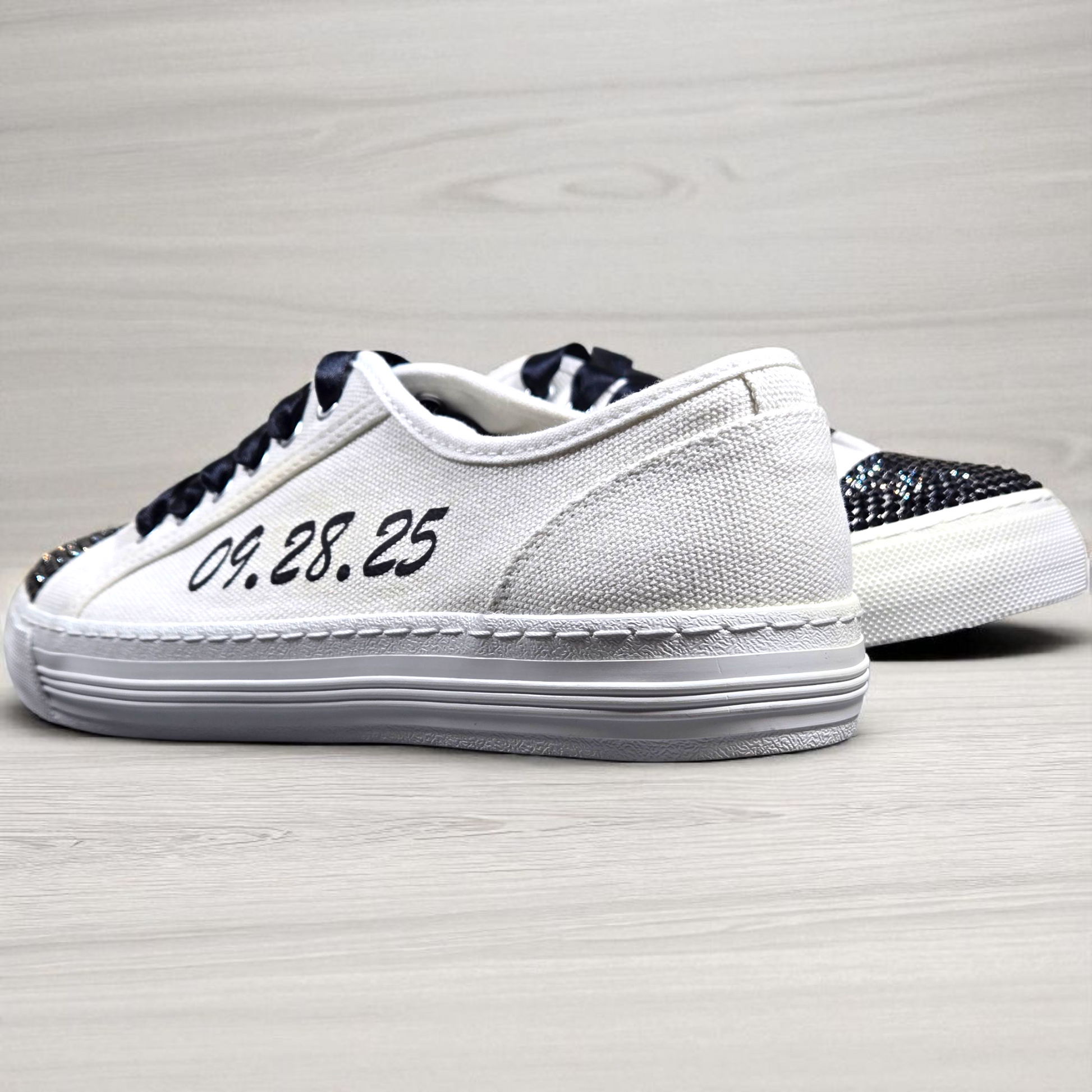Custom Wedding Trainers – Black Crystal Toe with Black Laces