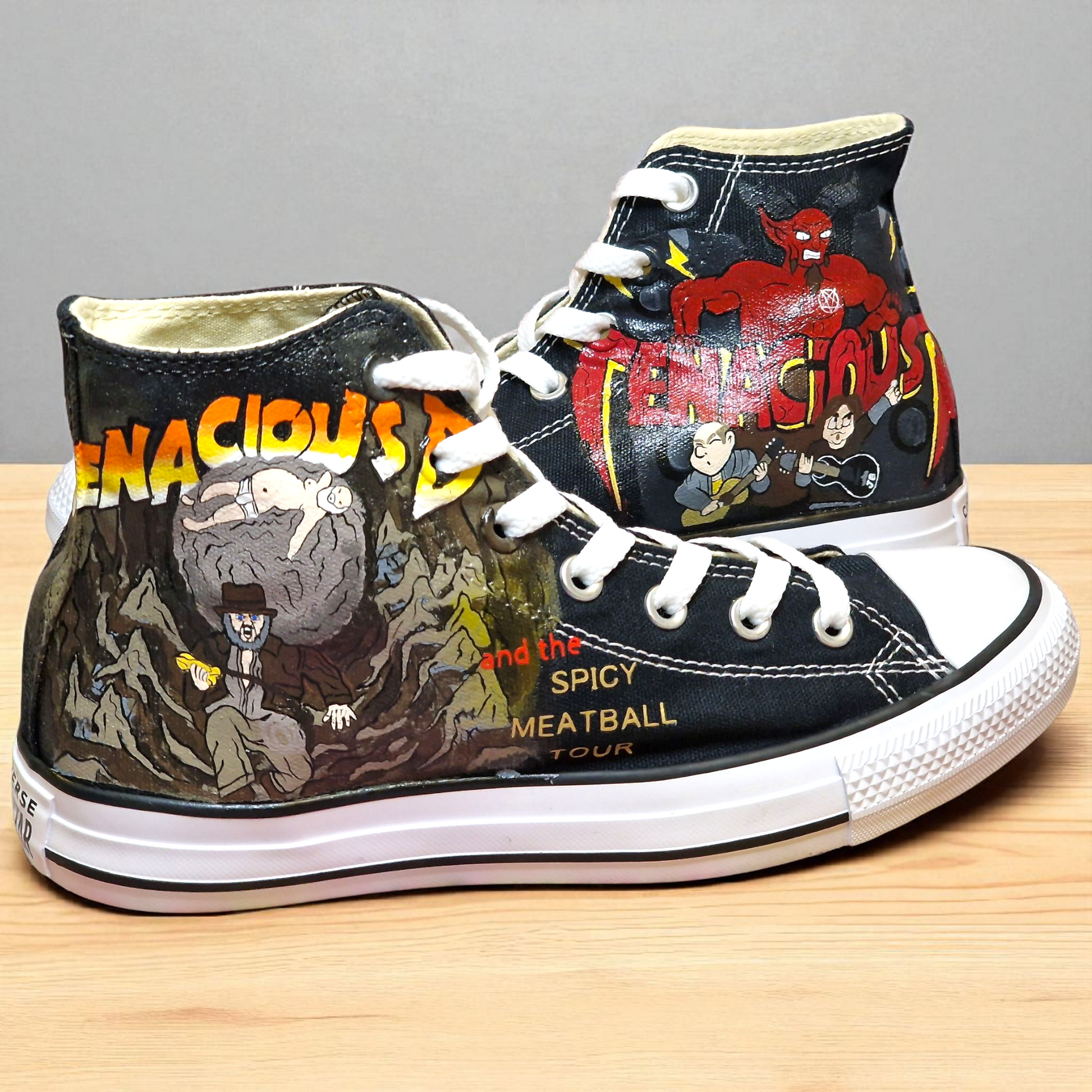 Hand-Painted Tenacious D High-Top Canvas Shoes – Custom Band Sneakers