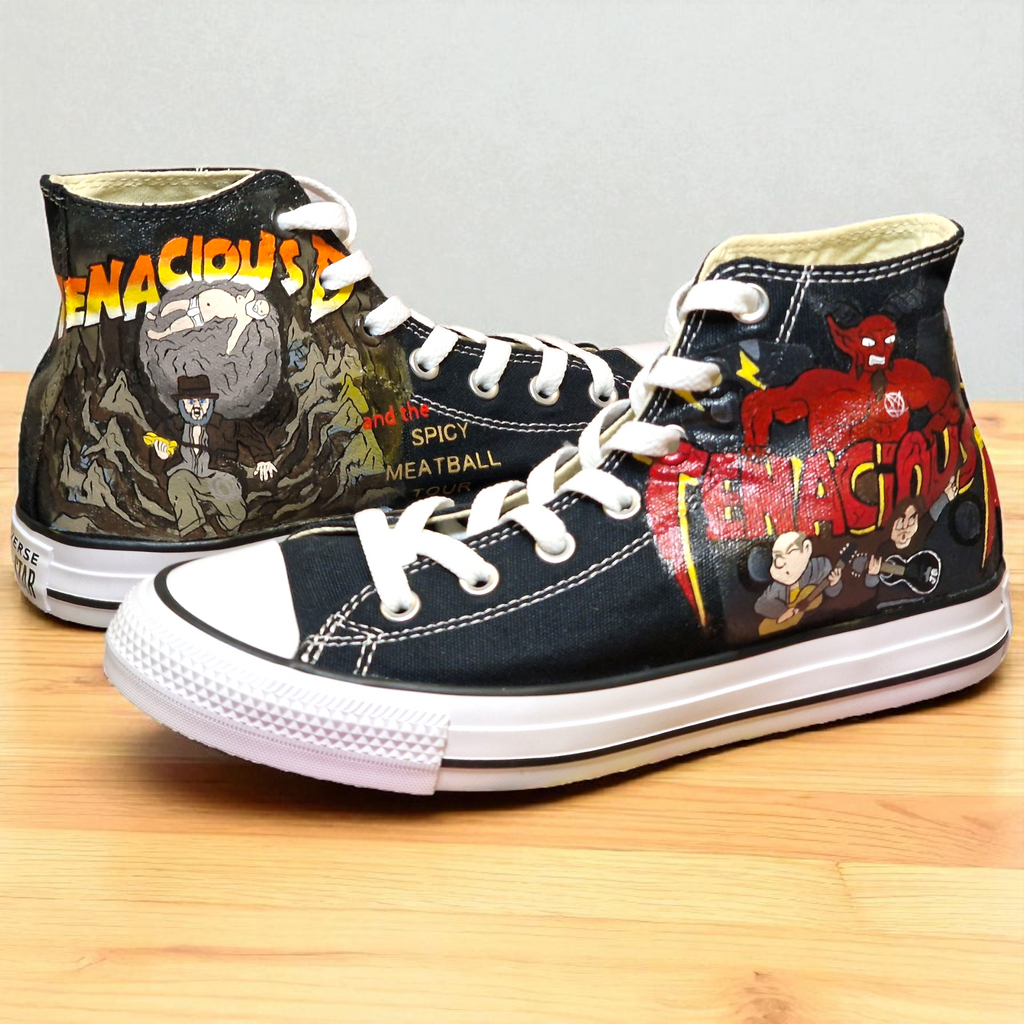 Hand-Painted Tenacious D High-Top Canvas Shoes – Custom Band Sneakers