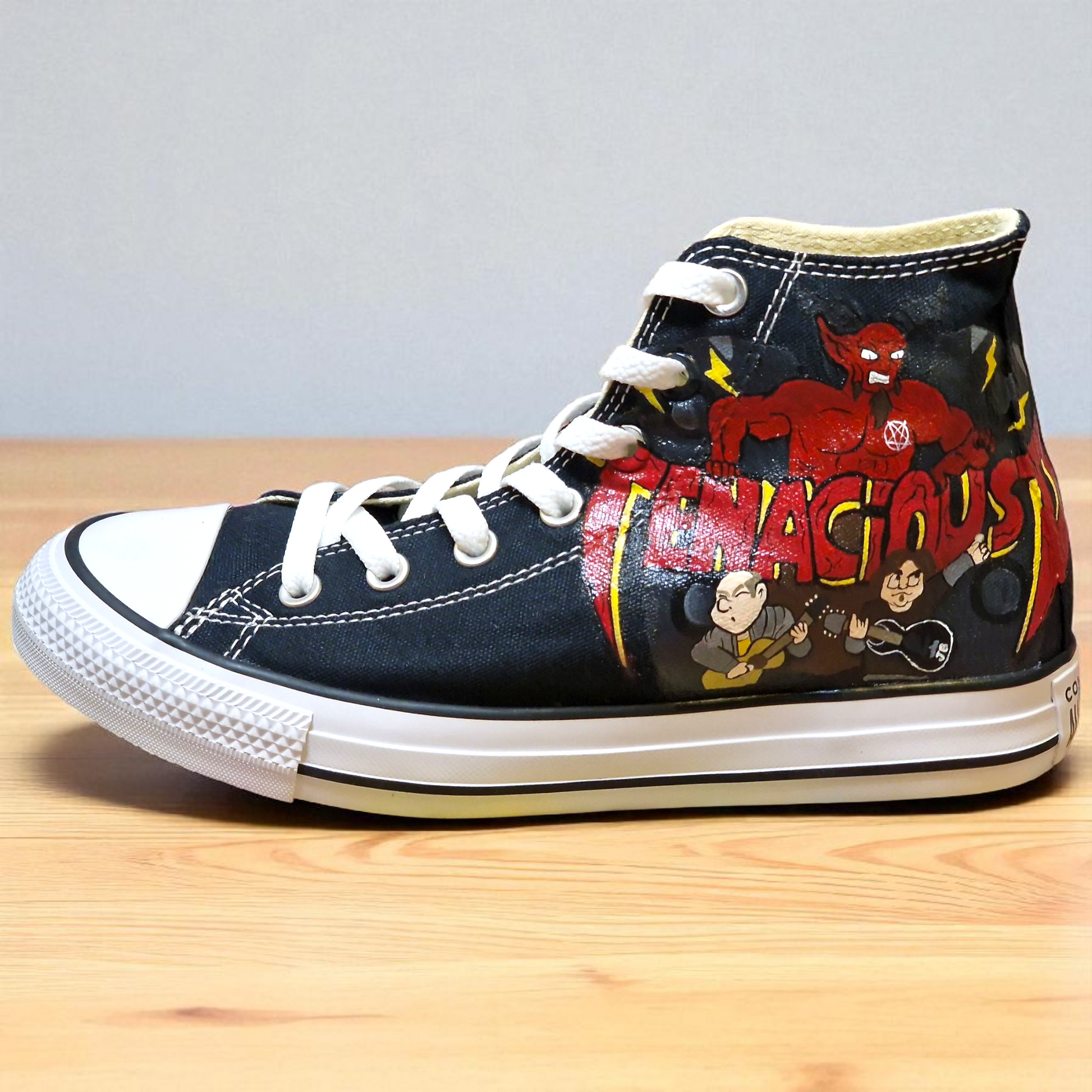 Hand-Painted Tenacious D High-Top Canvas Shoes – Custom Band Sneakers