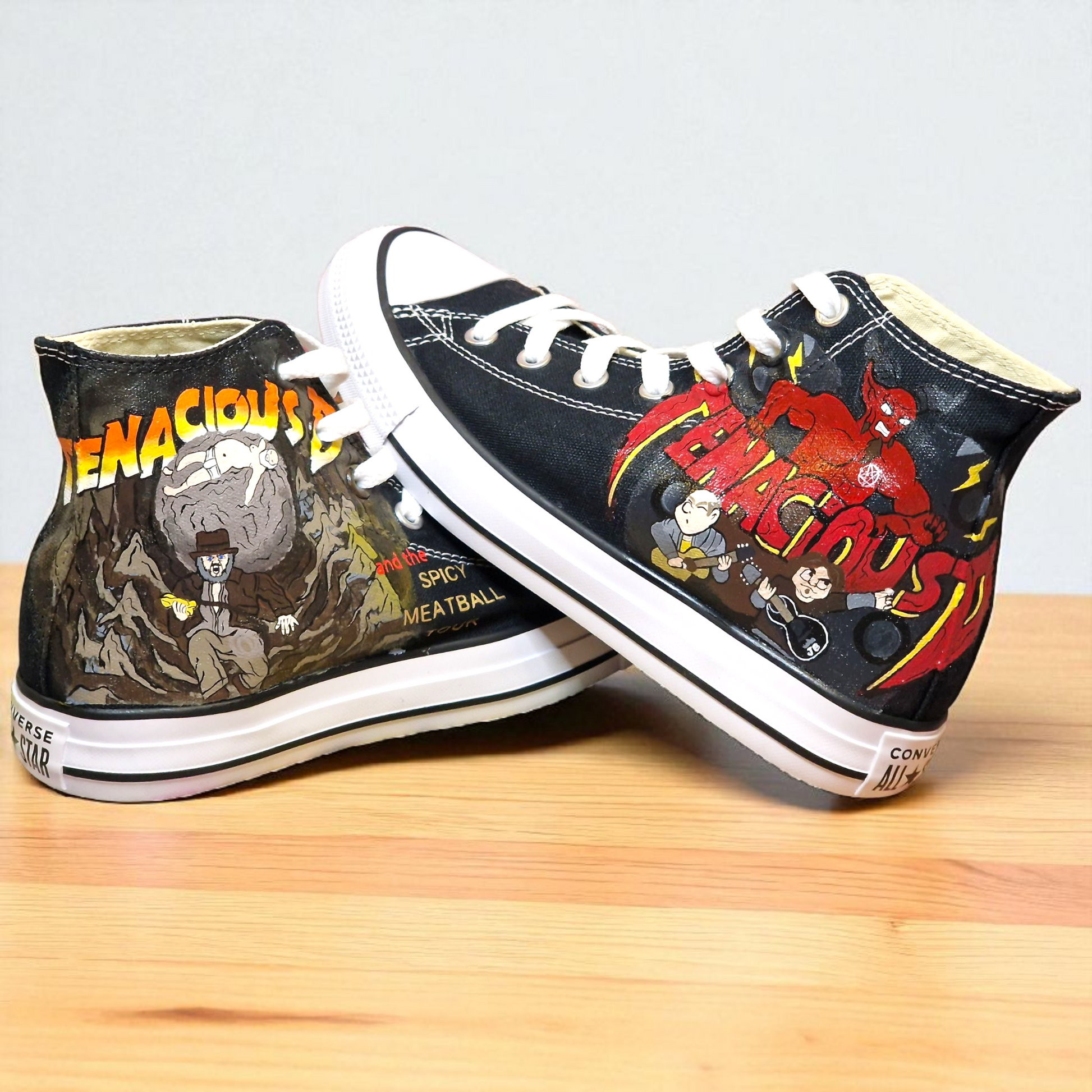 Hand-Painted Tenacious D High-Top Canvas Shoes – Custom Band Sneakers