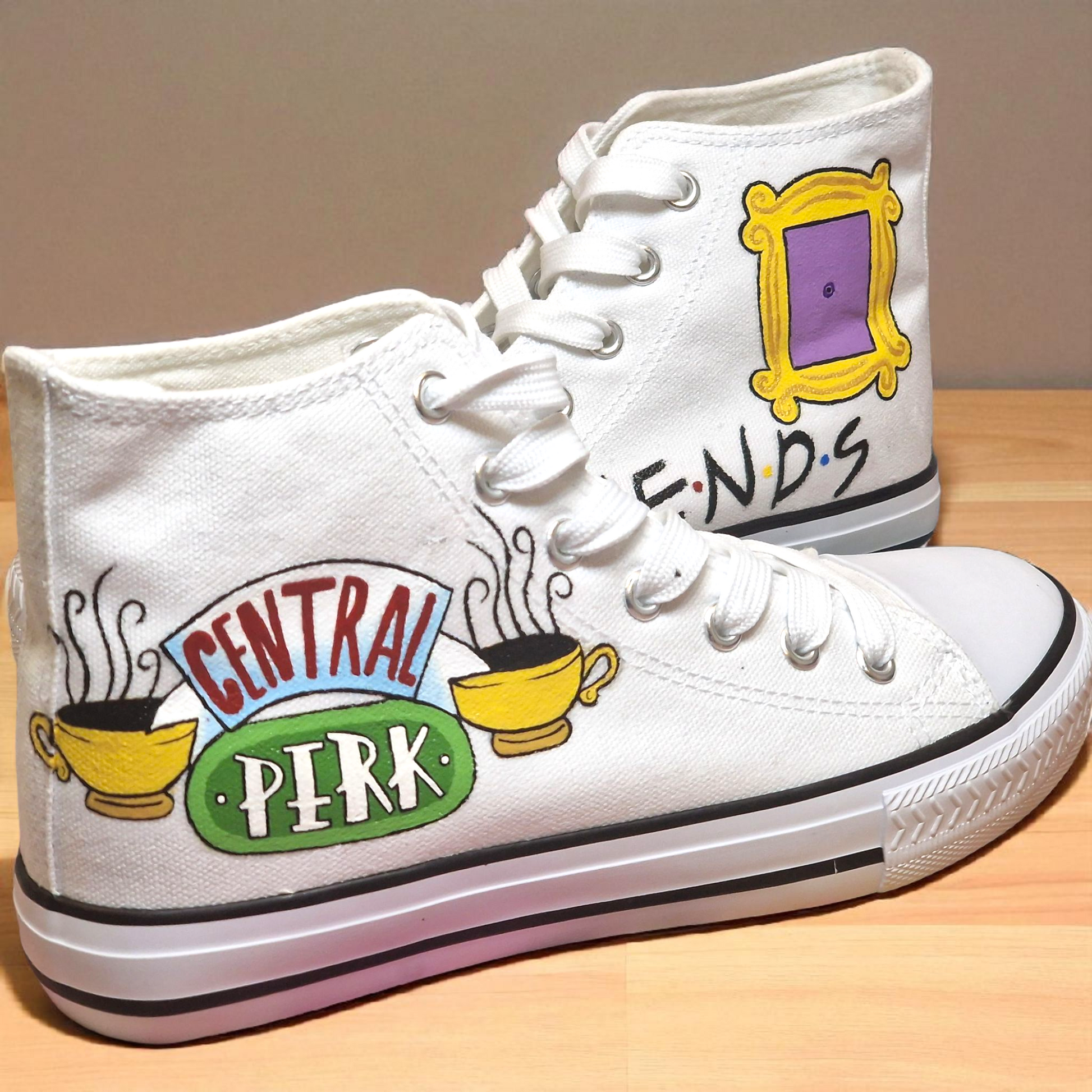 Hand-Painted Friends Inspired High-Top Trainers – Central Perk & Iconic Designs
