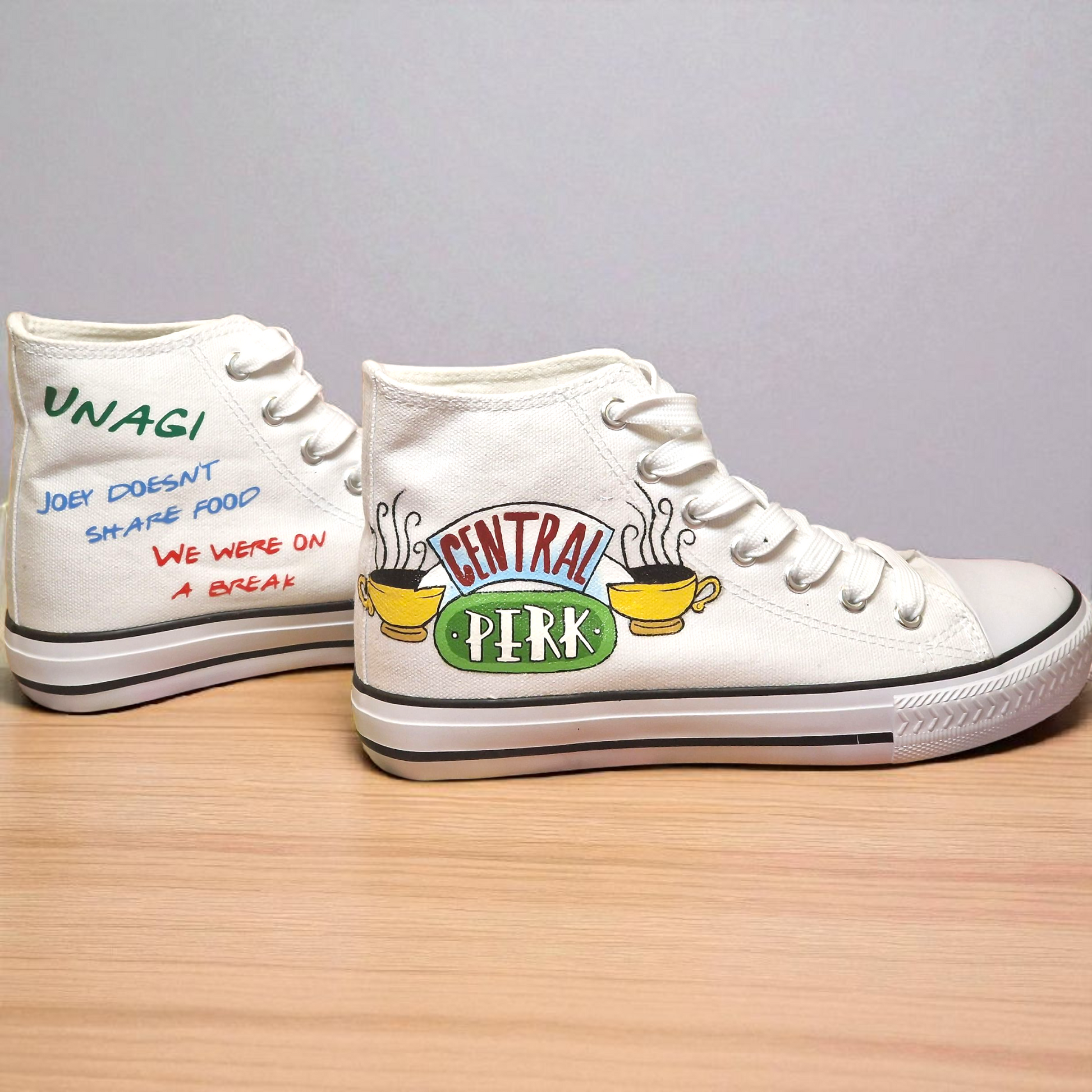 Hand-Painted Friends Inspired High-Top Trainers – Central Perk & Iconic Designs