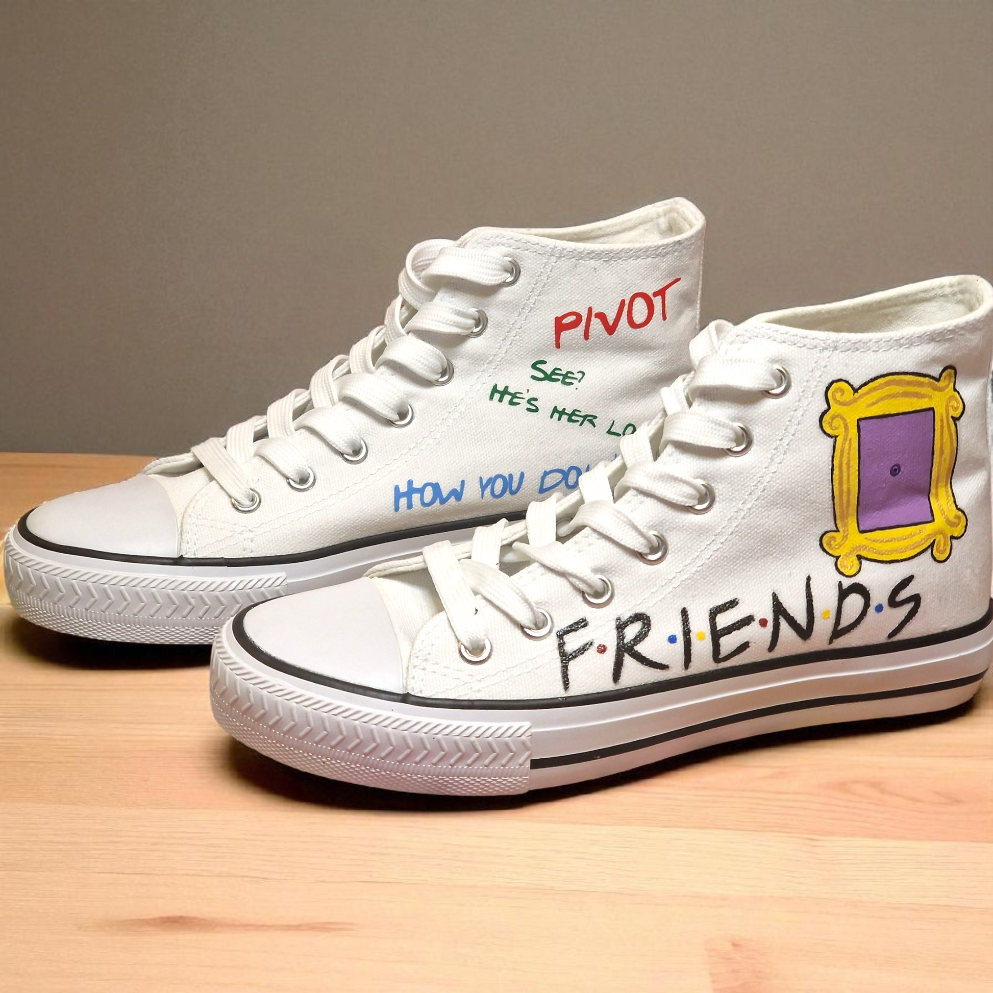 Hand-Painted Friends Inspired High-Top Trainers – Central Perk & Iconic Designs