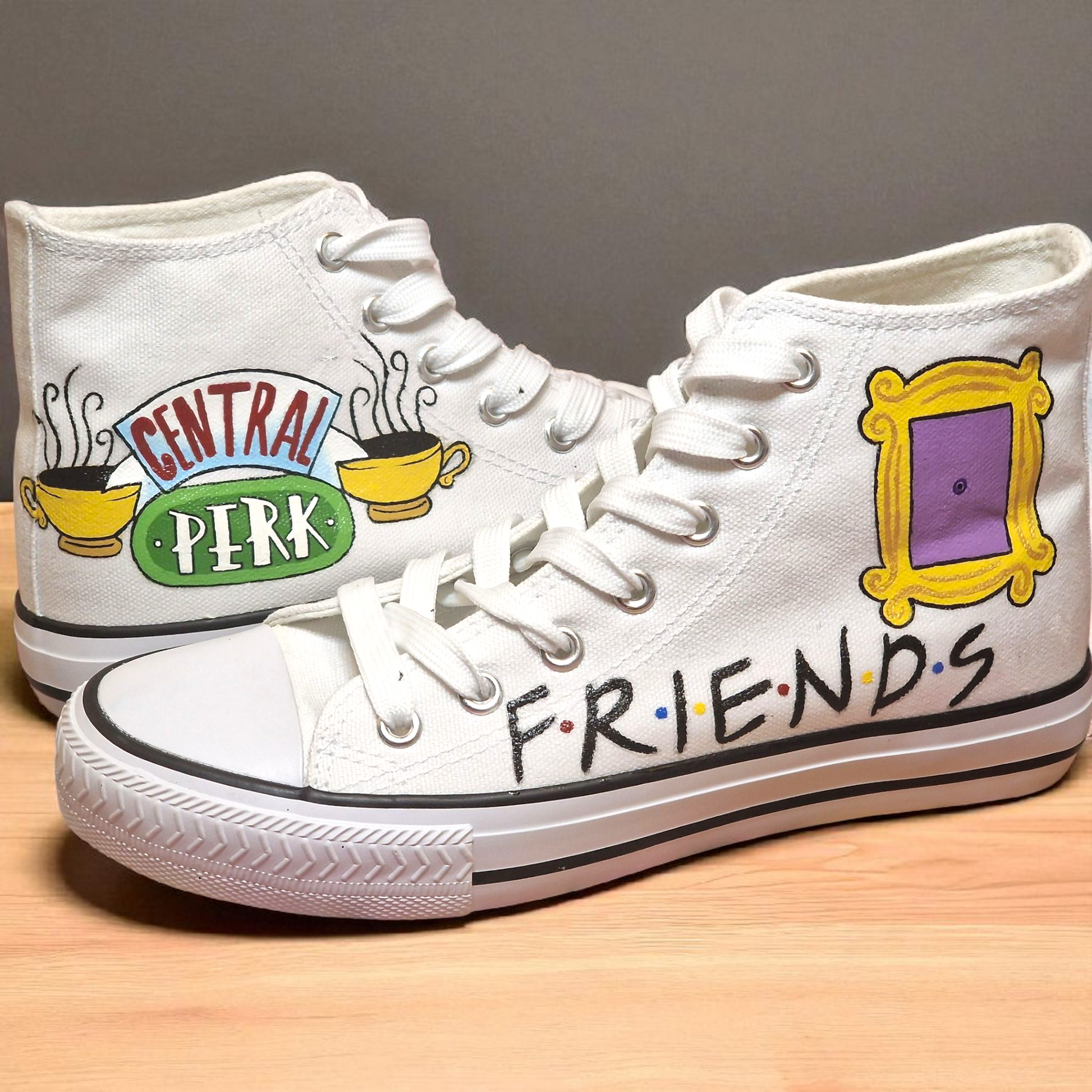 Hand-Painted Friends Inspired High-Top Trainers – Central Perk & Iconic Designs