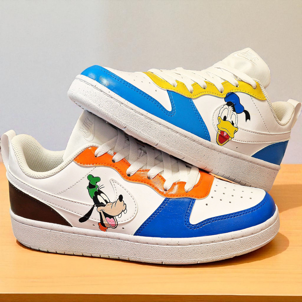 Hand-Painted Nike Court Trainers – Donald Duck & Goofy Custom Design