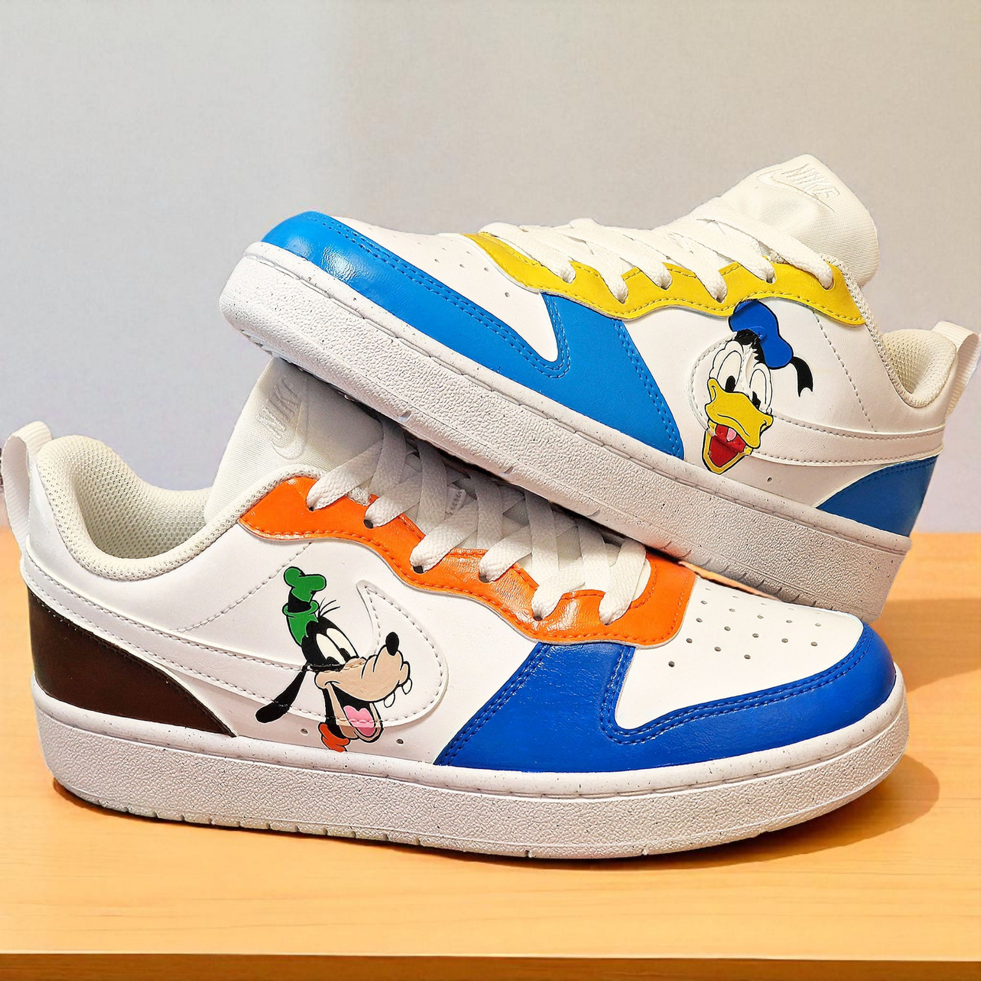Hand-Painted Nike Court Trainers – Donald Duck & Goofy Custom Design