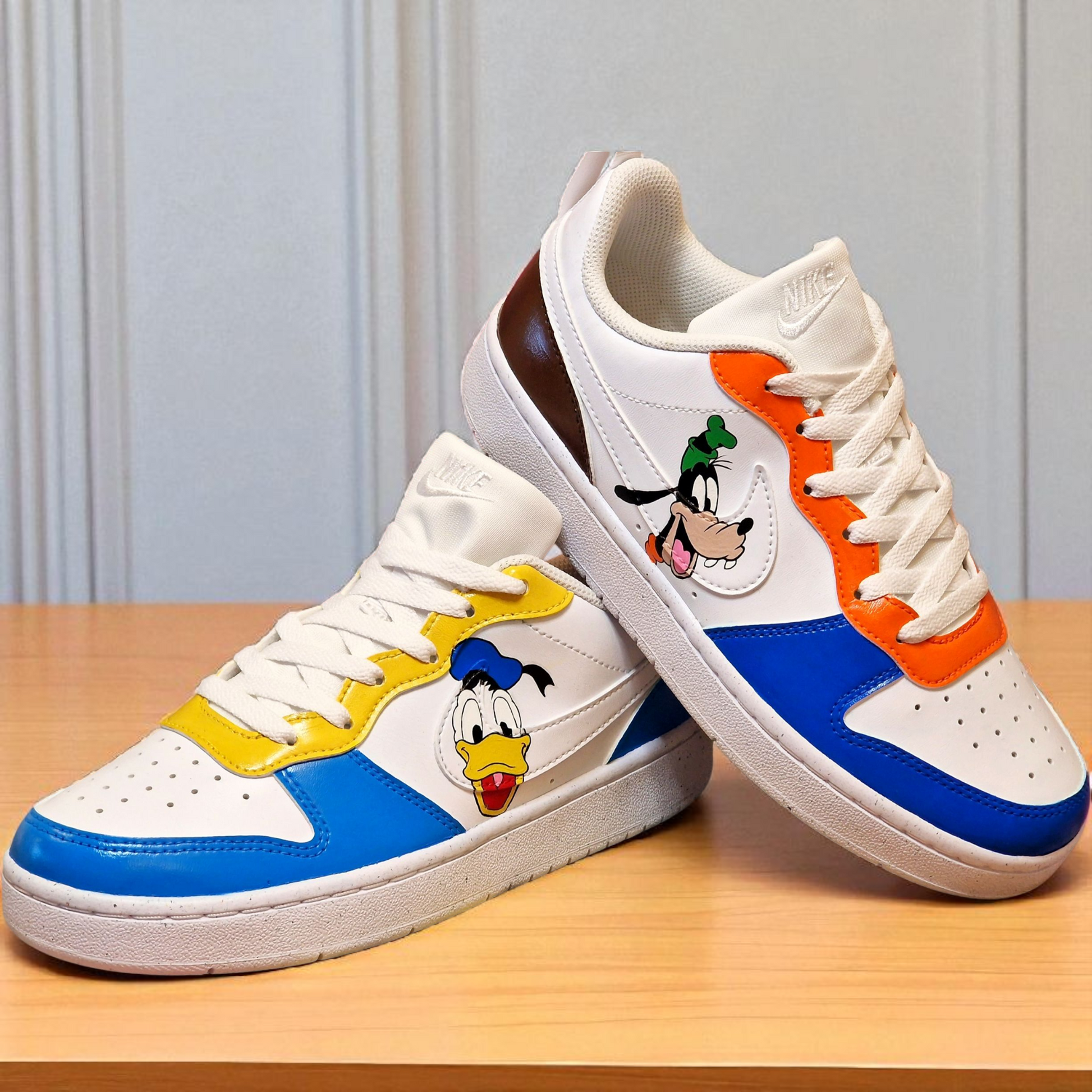 Hand-Painted Nike Court Trainers – Donald Duck & Goofy Custom Design