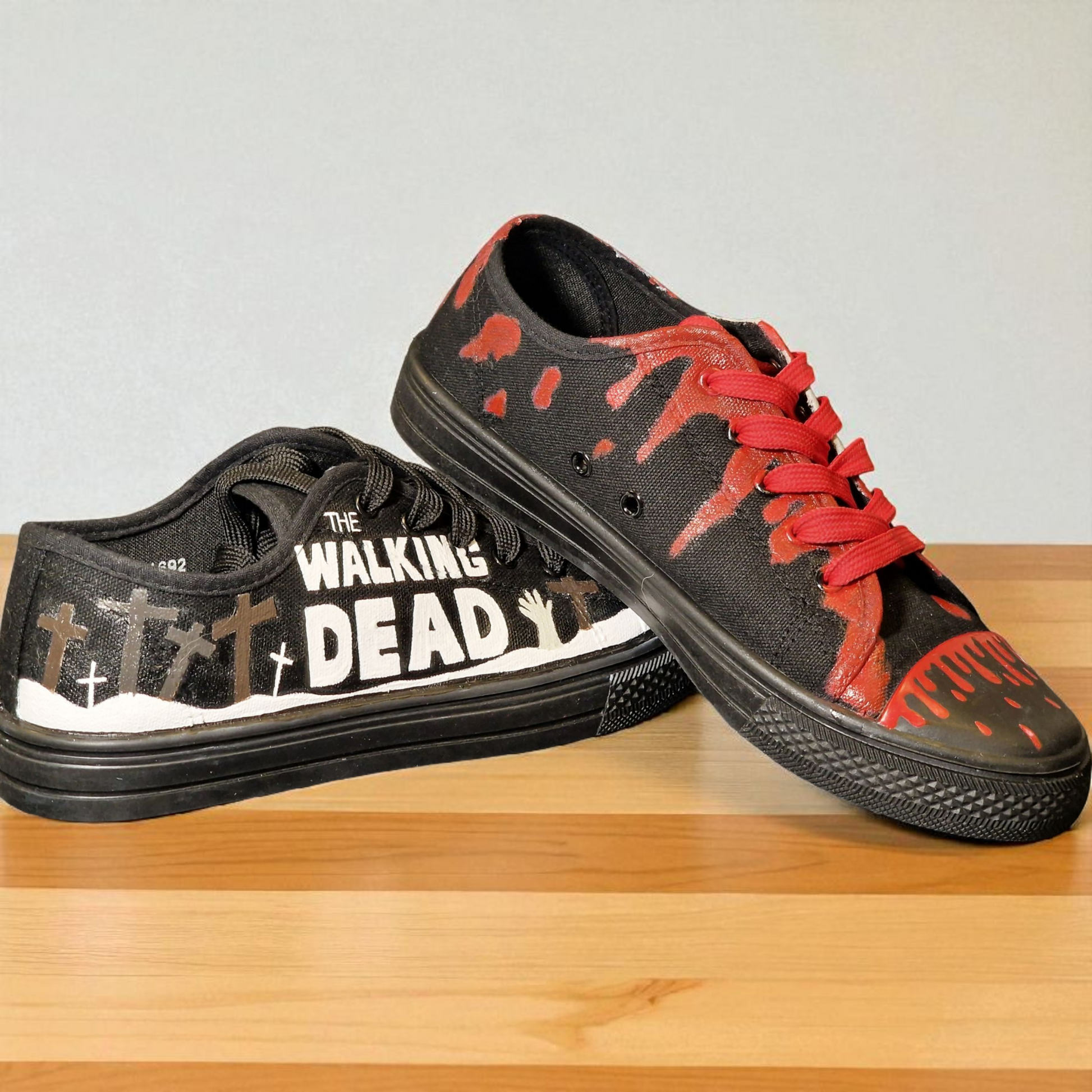 The Walking Dead Hand-Painted Canvas Trainers – Custom Zombie Art Sneakers
