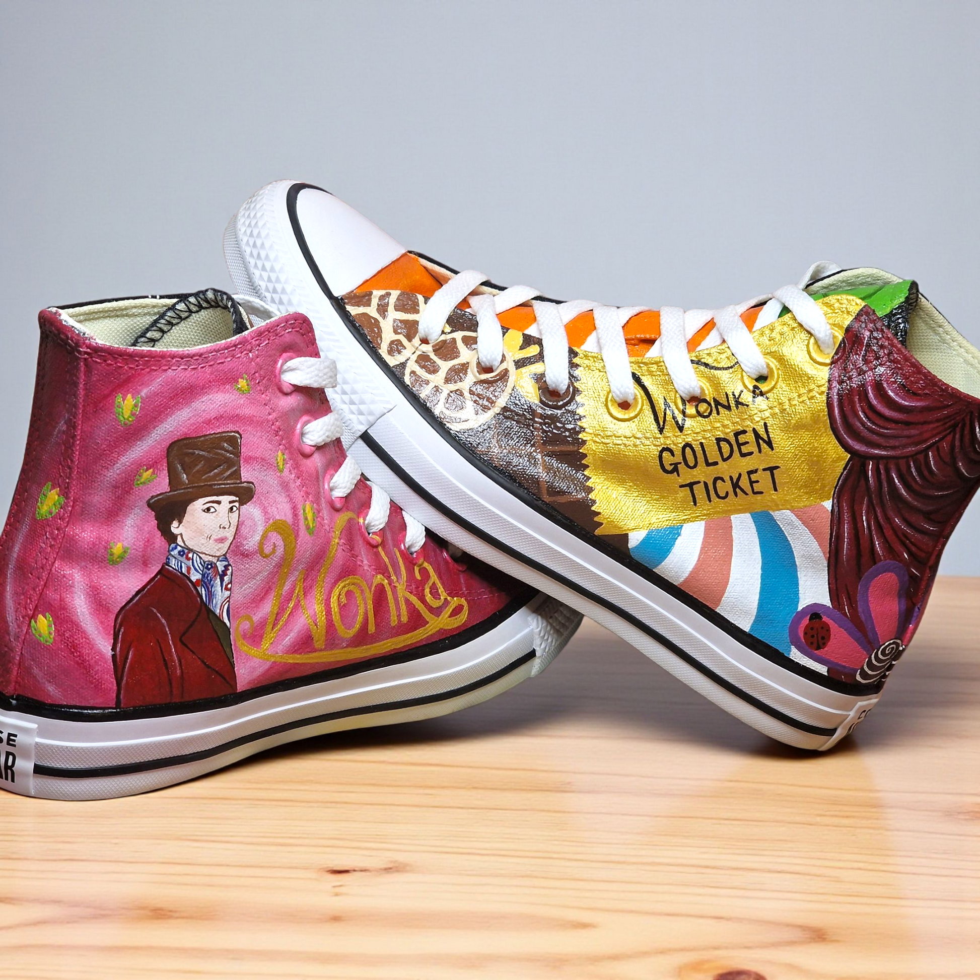 Custom Hand-Painted Wonka Canvas Shoes | Unique Willy Wonka Sneakers