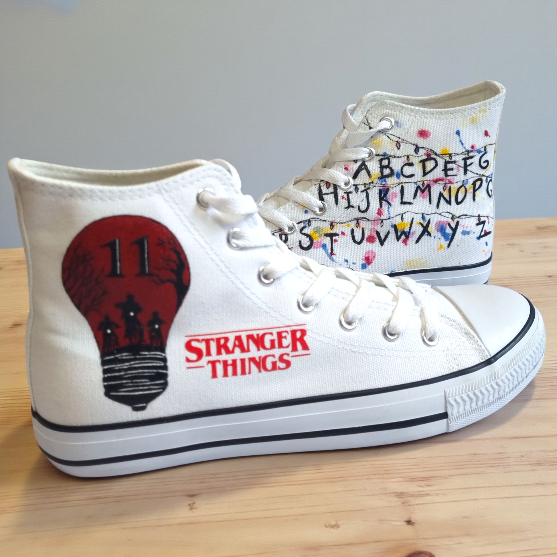 Custom Hand-Painted Stranger Things Canvas Trainers | Unique Hawkins Inspired Sneakers