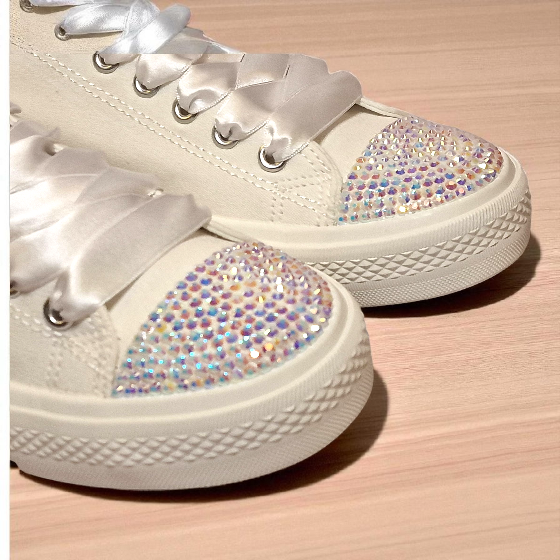Custom Wedding Trainers with Silver Text & Crystal Toe Detailing