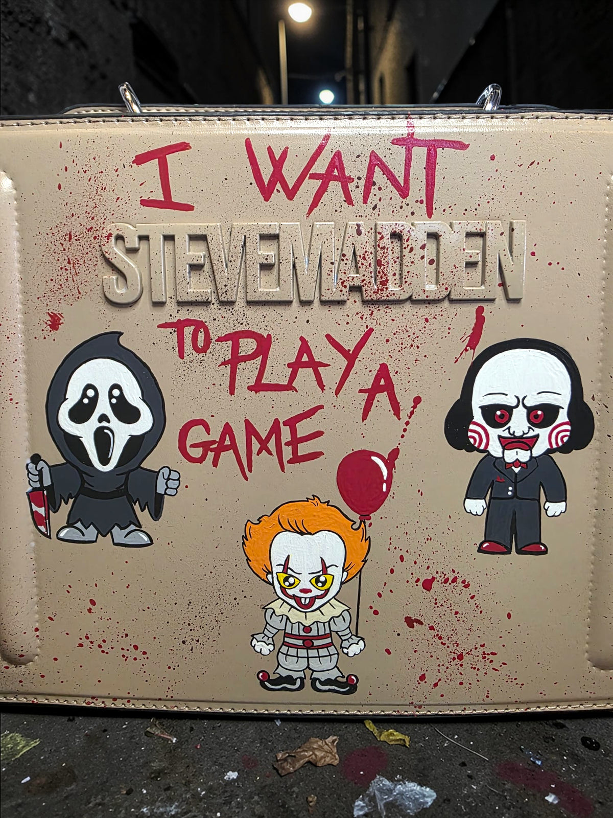 Custom Hand-Painted Horror Movie Steve Madden Bag – Scream, Pennywise & Jigsaw Crossbody