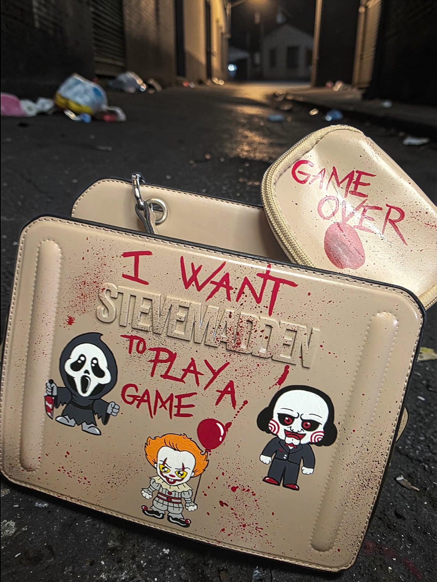 Custom Hand-Painted Horror Movie Steve Madden Bag – Scream, Pennywise & Jigsaw Crossbody