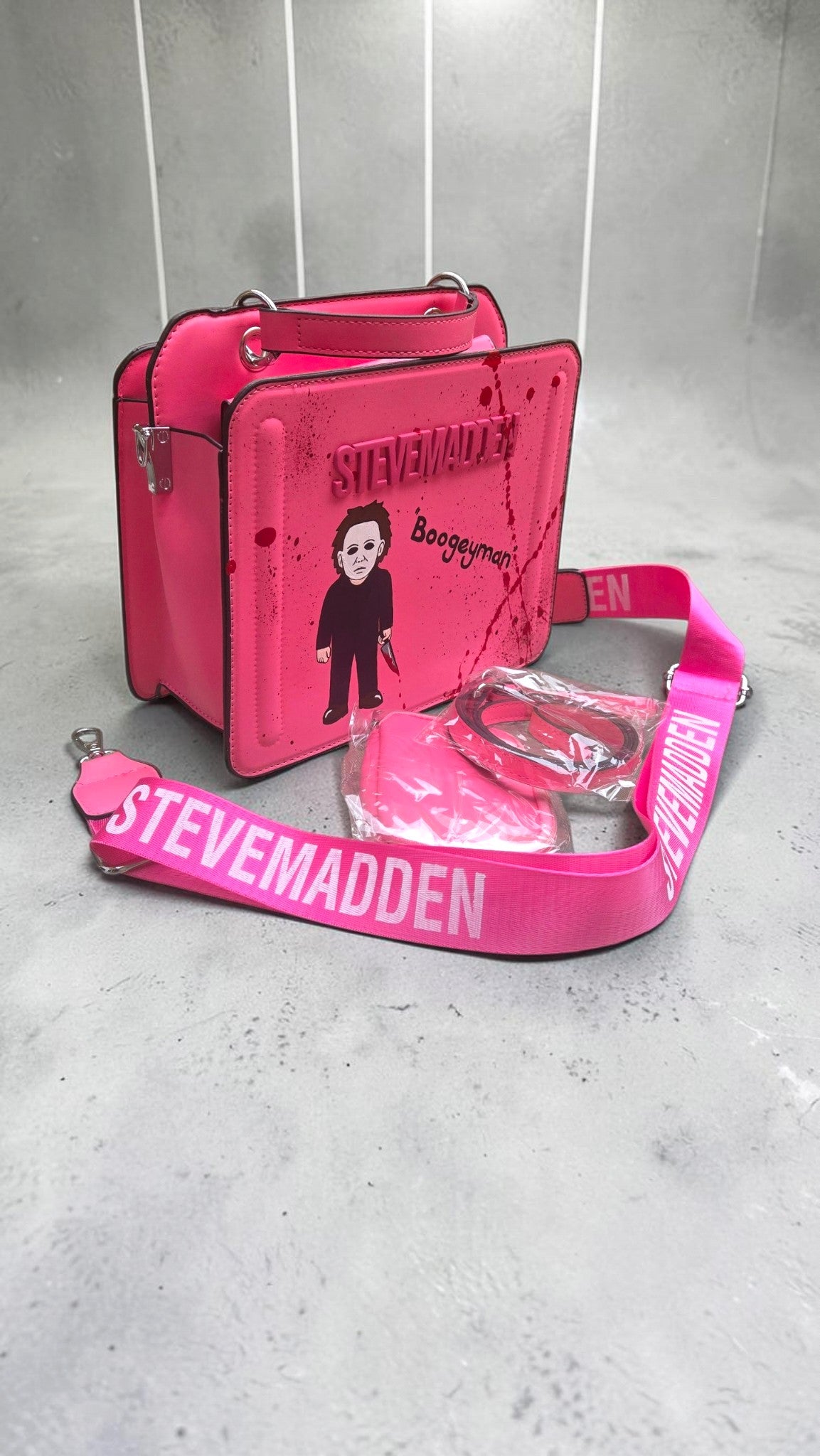 Hand-Painted Steve Madden Pink Horror Boogeyman Shoulder Bag