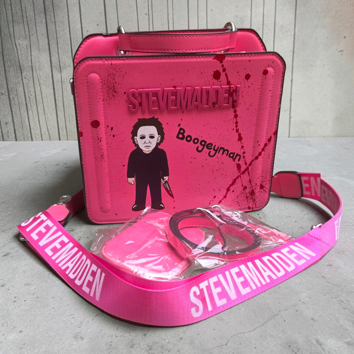 Hand-Painted Steve Madden Pink Horror Boogeyman Shoulder Bag