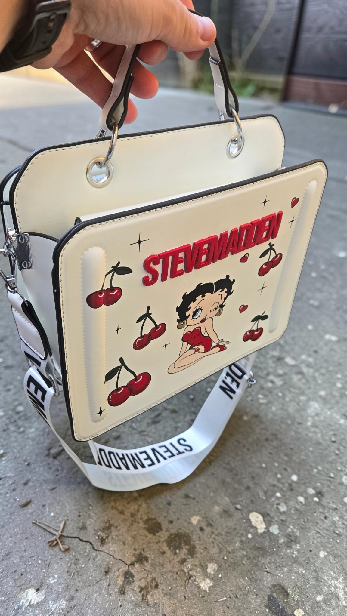 Steve Madden x Betty Boop Hand-Painted Custom Cherry Crossbody Bag