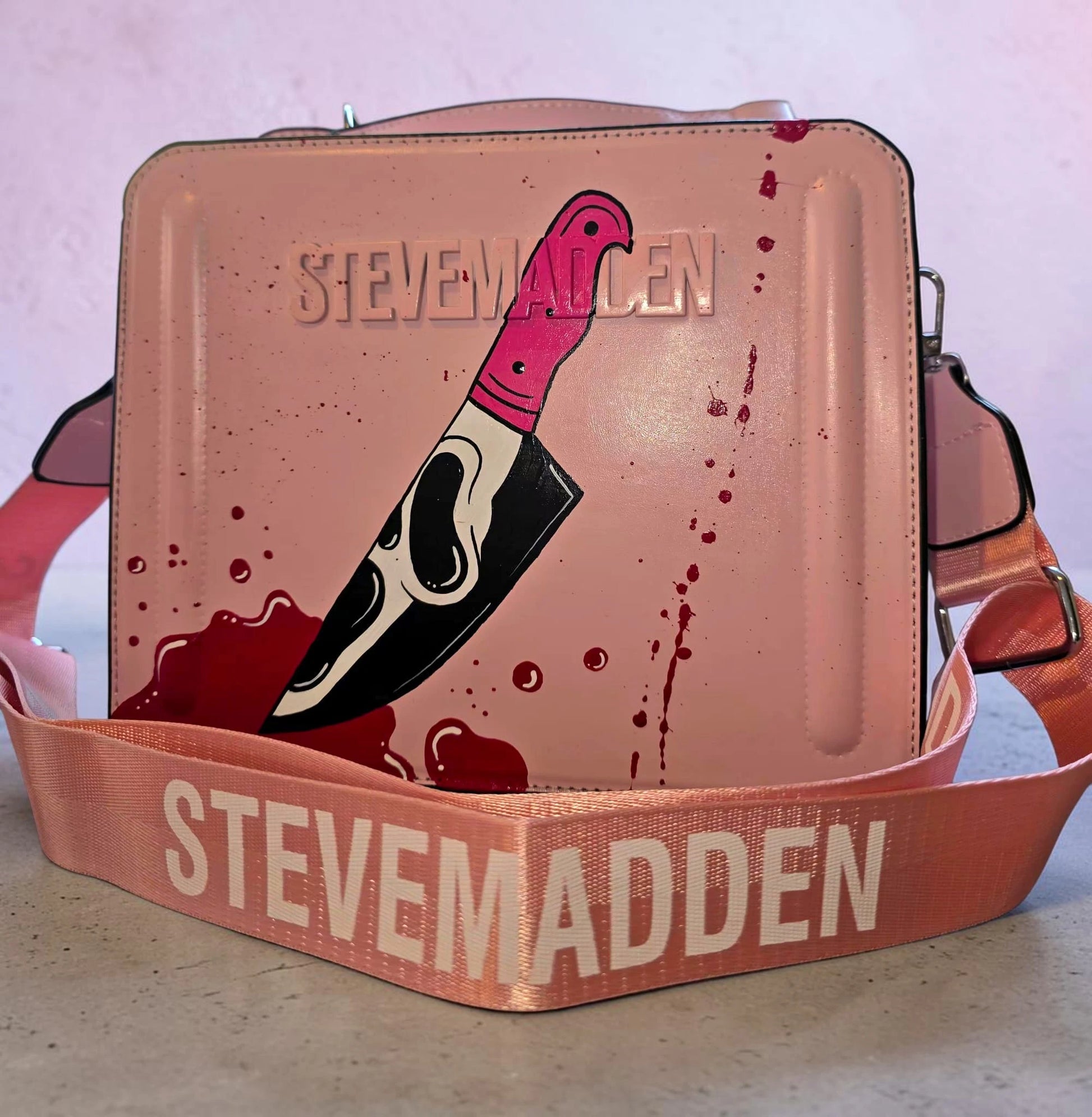 Hand-Painted Steve Madden Crossbody Bag – Unique Horror-Inspired Knife Design | One-of-a-Kind Artwork