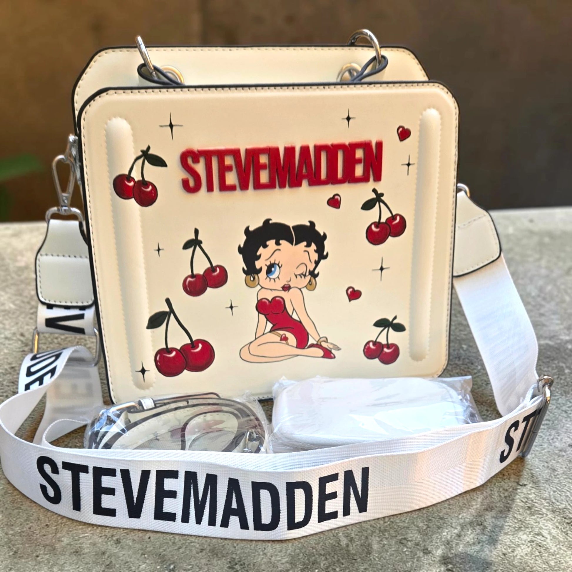 Steve Madden x Betty Boop Hand-Painted Custom Cherry Crossbody Bag