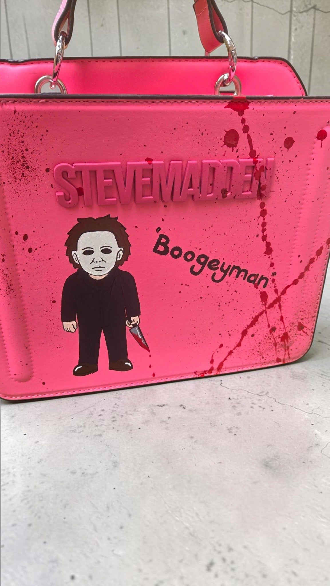 Hand-Painted Steve Madden Pink Horror Boogeyman Shoulder Bag