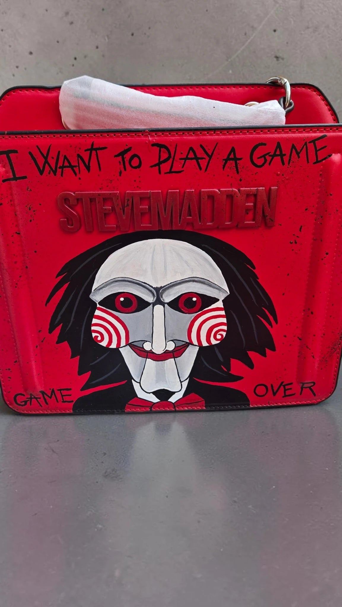 Custom Hand-Painted Steve Madden Crossbody Bag - Horror Saw Movie Art