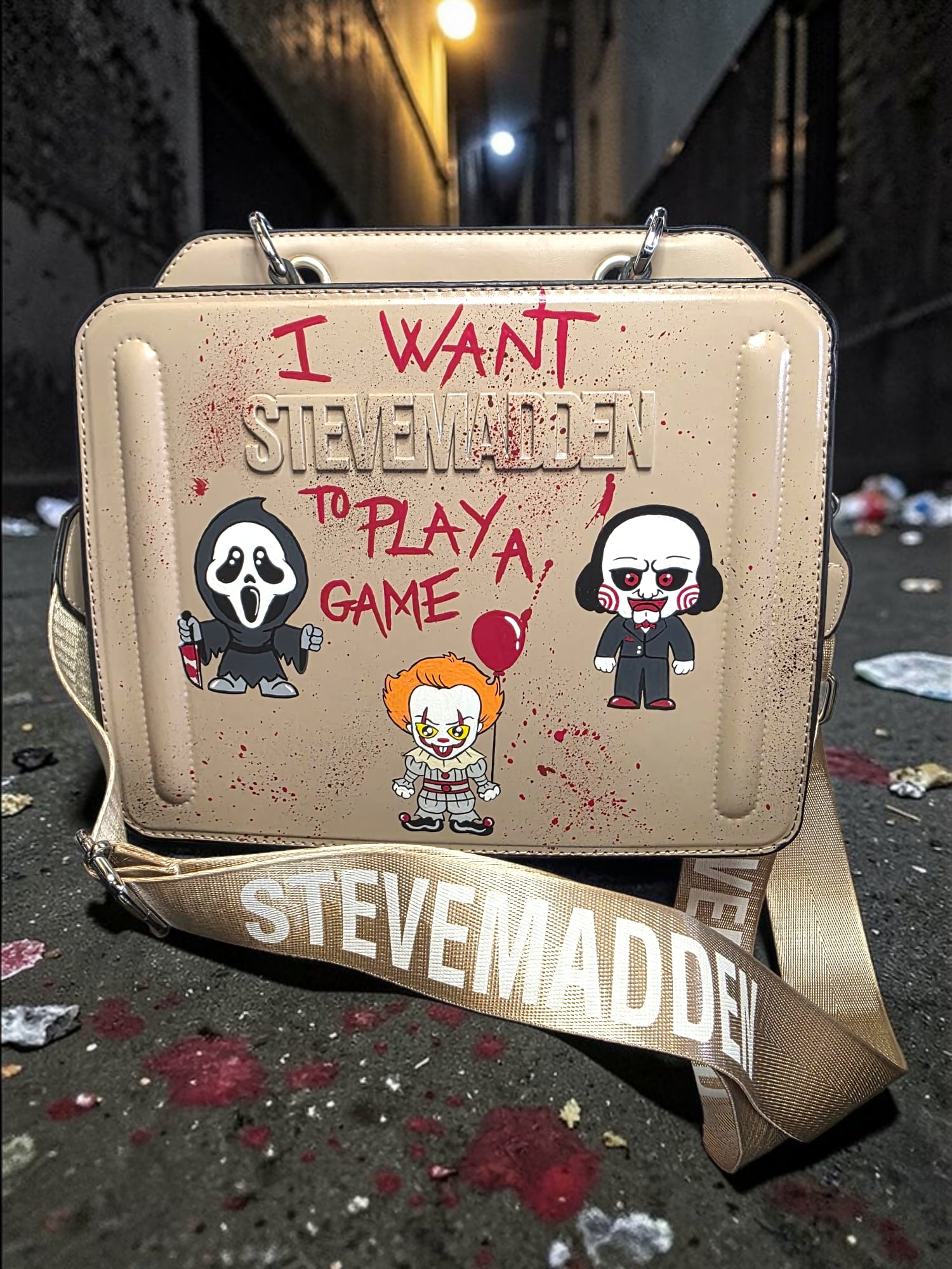 Custom Hand-Painted Horror Movie Steve Madden Bag – Scream, Pennywise & Jigsaw Crossbody