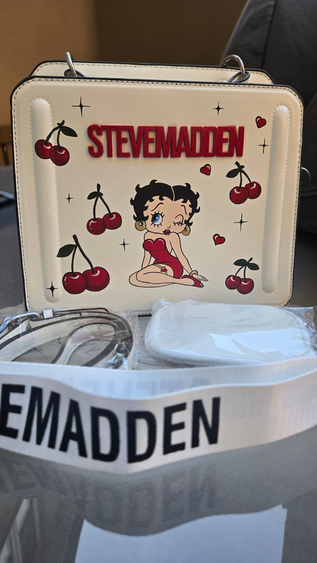Steve Madden x Betty Boop Hand-Painted Custom Cherry Crossbody Bag