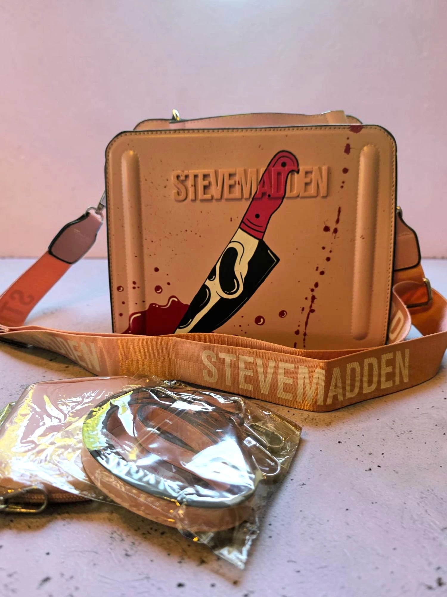 Hand-Painted Steve Madden Crossbody Bag – Unique Horror-Inspired Knife Design | One-of-a-Kind Artwork
